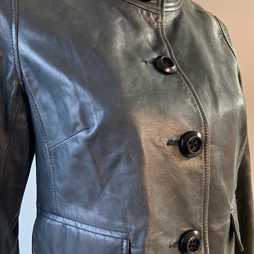 J Crew Sz S Steel Grey Leather Jacket - Picture 3 of 12